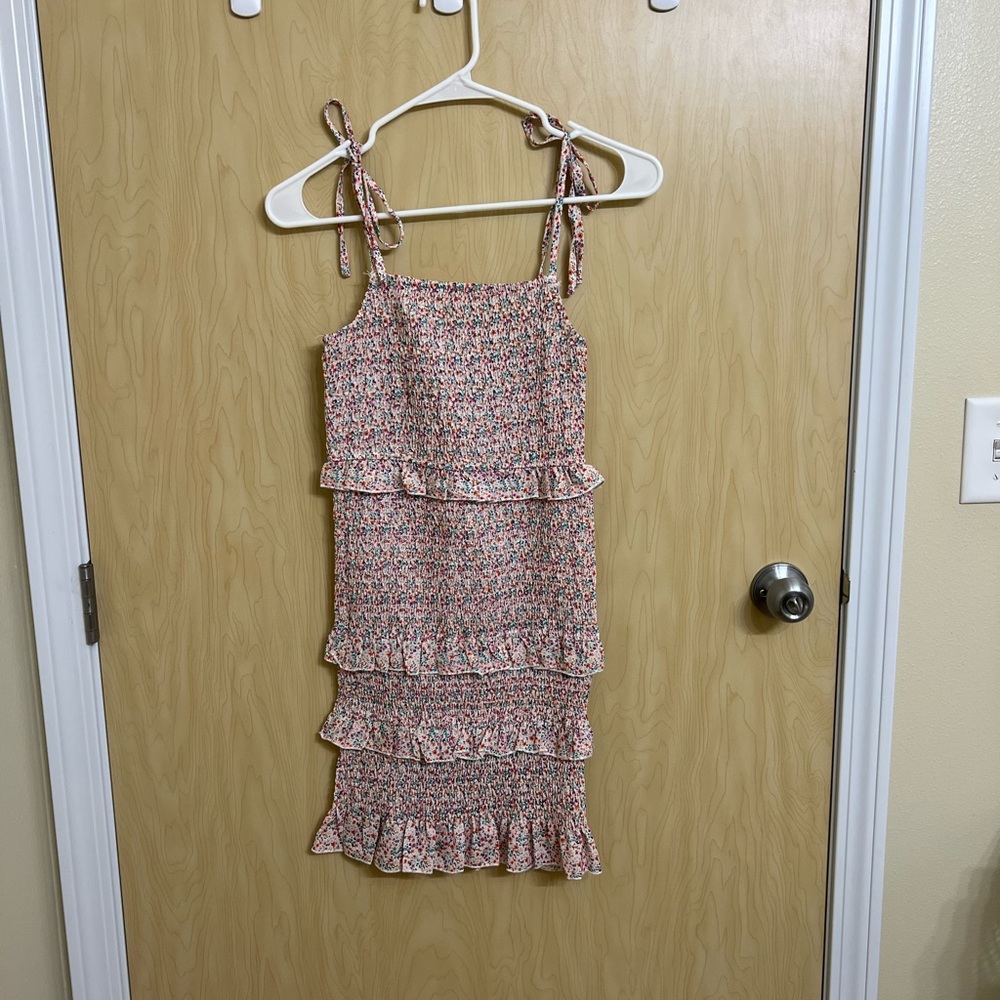 Selfie Leslie multi colored pink smocked mini dress. Worn once